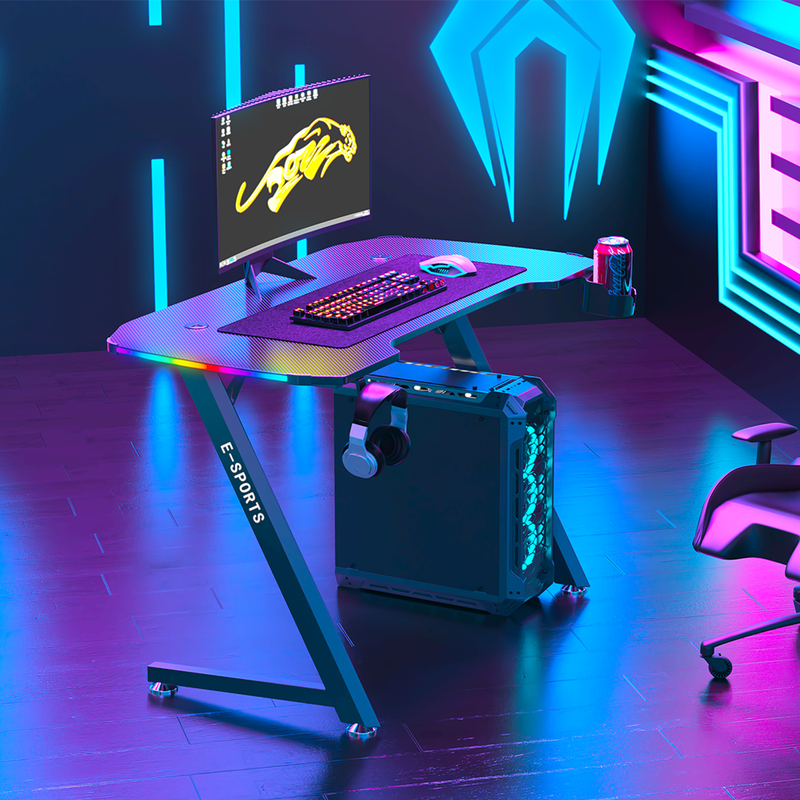 KZ RGB Gaming Desk with Led Lights, Headset Holder & Cup Holder - 140cm