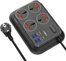 MOXOM 12in1 PD Power Strip 2 PD20W & 2 USB-C & 4 Socket & 4 USB-A And One Key Master Control For Multi Devices 2 Meter - Black