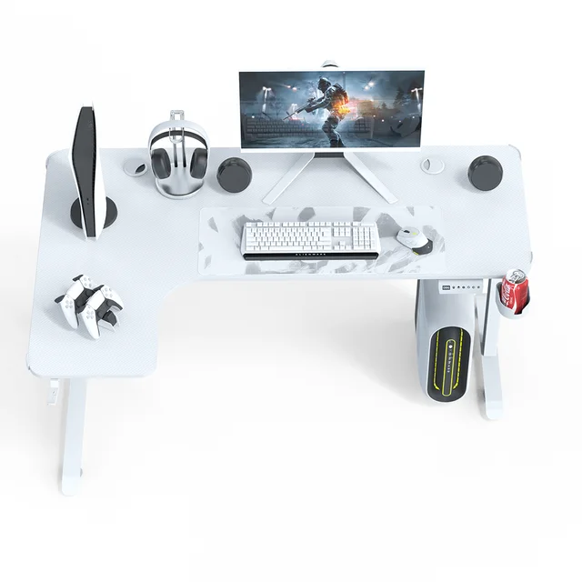 L-Shaped 160cm RGB Gaming Desk with Cup & Headset Holder - White