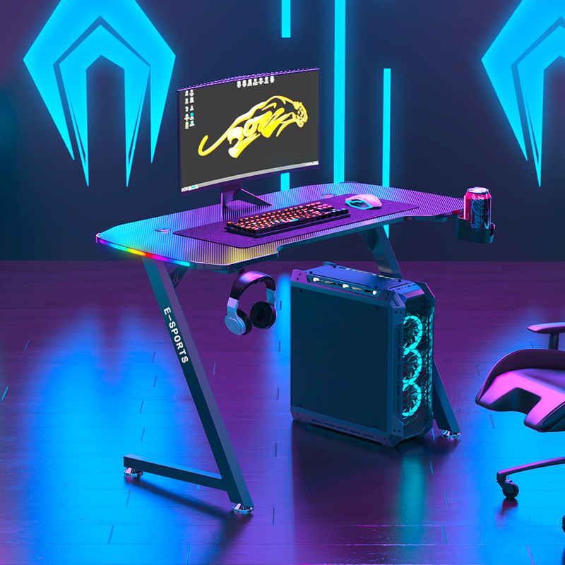 KZ RGB Gaming Desk with Led Lights, Headset Holder & Cup Holder - 140cm