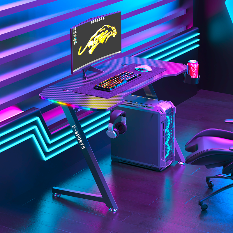 KZ RGB Gaming Desk with Led Lights, Headset Holder & Cup Holder - 140cm