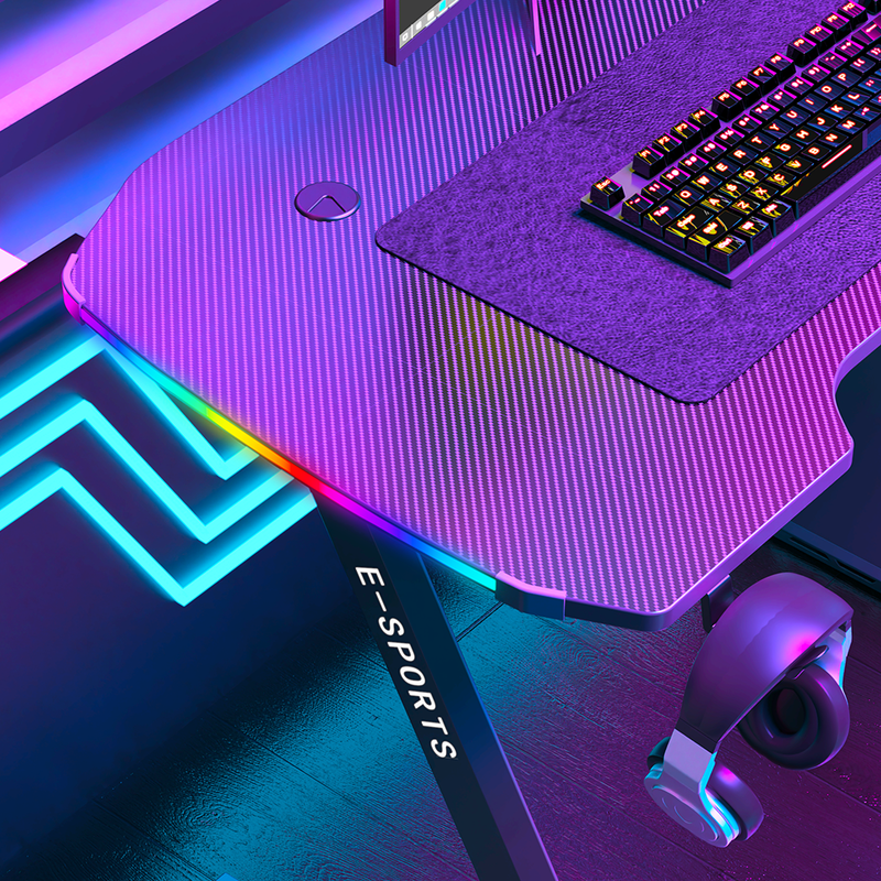 KZ RGB Gaming Desk with Led Lights, Headset Holder & Cup Holder - 140cm