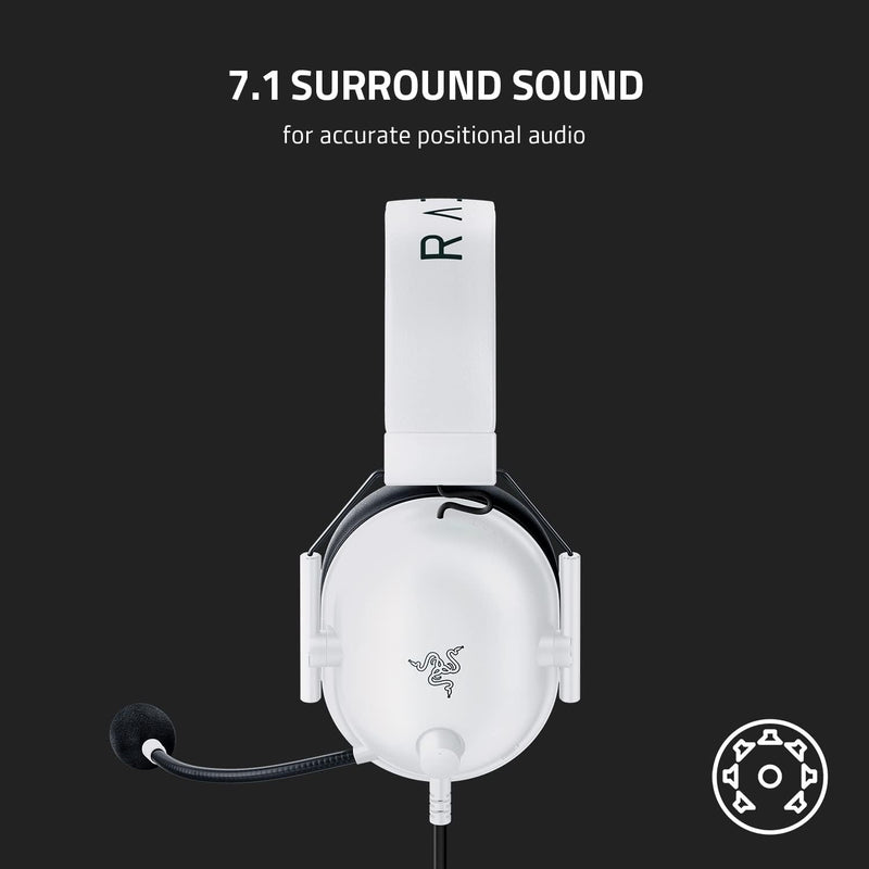 Razer BlackShark V2 X Gaming Headset: 7.1 Surround Sound - White