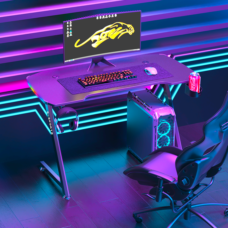 KZ RGB Gaming Desk with Led Lights, Headset Holder & Cup Holder - 140cm