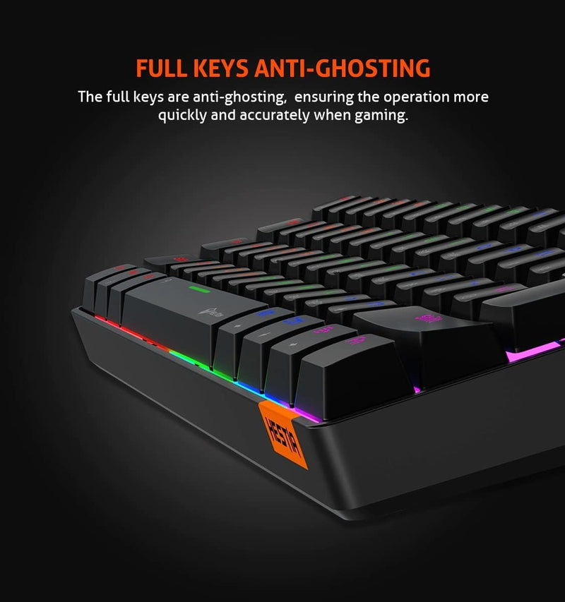 MEETION MK005 RGB Backlit Mini 61 Keys Wired  Mechanical Gaming Keyboard Blue Switch - Black