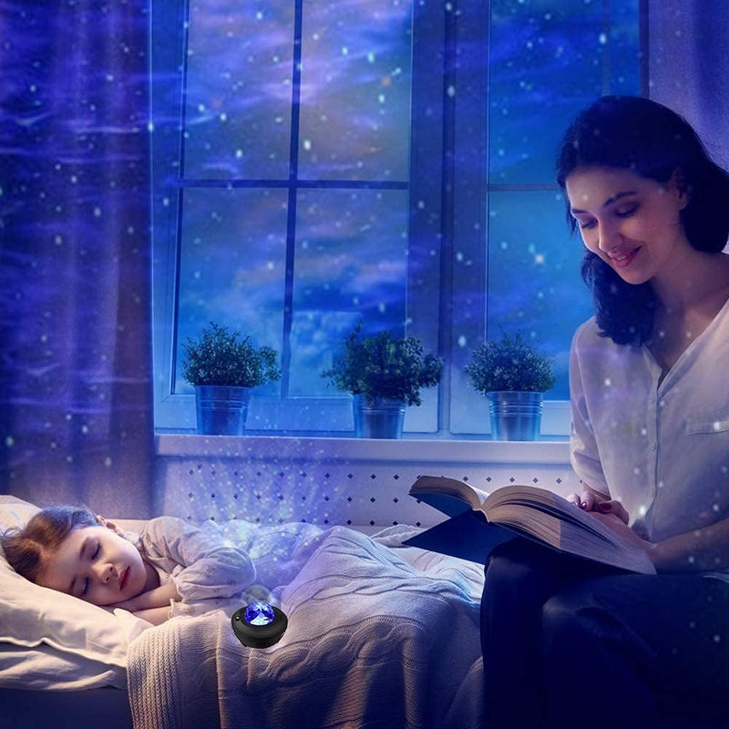 Starry Night Light Projector, Sky Galaxy Ocean Wave Projector Light with Remote Control & Bluetooth Speakers