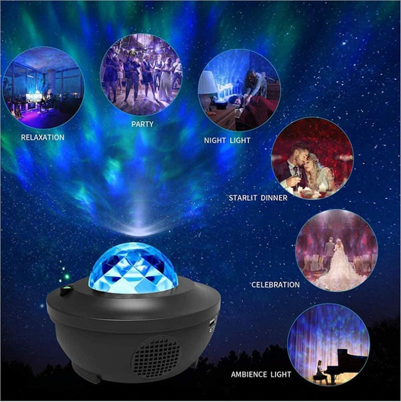 Starry Night Light Projector, Sky Galaxy Ocean Wave Projector Light with Remote Control & Bluetooth Speakers