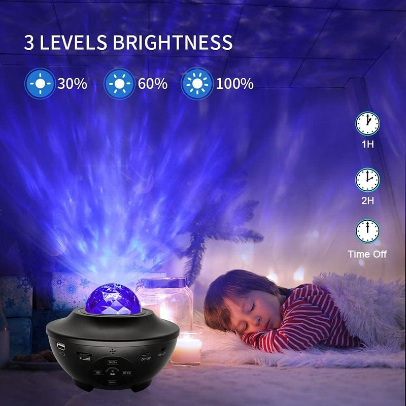 Starry Night Light Projector, Sky Galaxy Ocean Wave Projector Light with Remote Control & Bluetooth Speakers