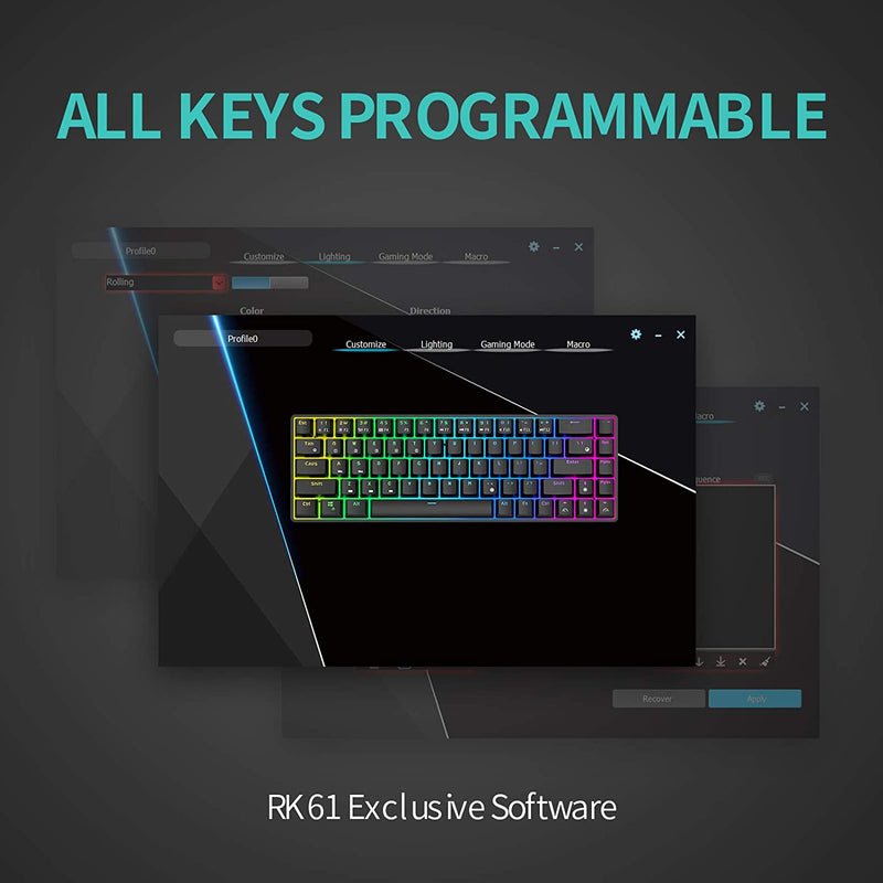Rk Royal Kludge Rk61 Rgb Dual Mode Wireless/wired 60% Mechanical Gaming Keyboard - Black