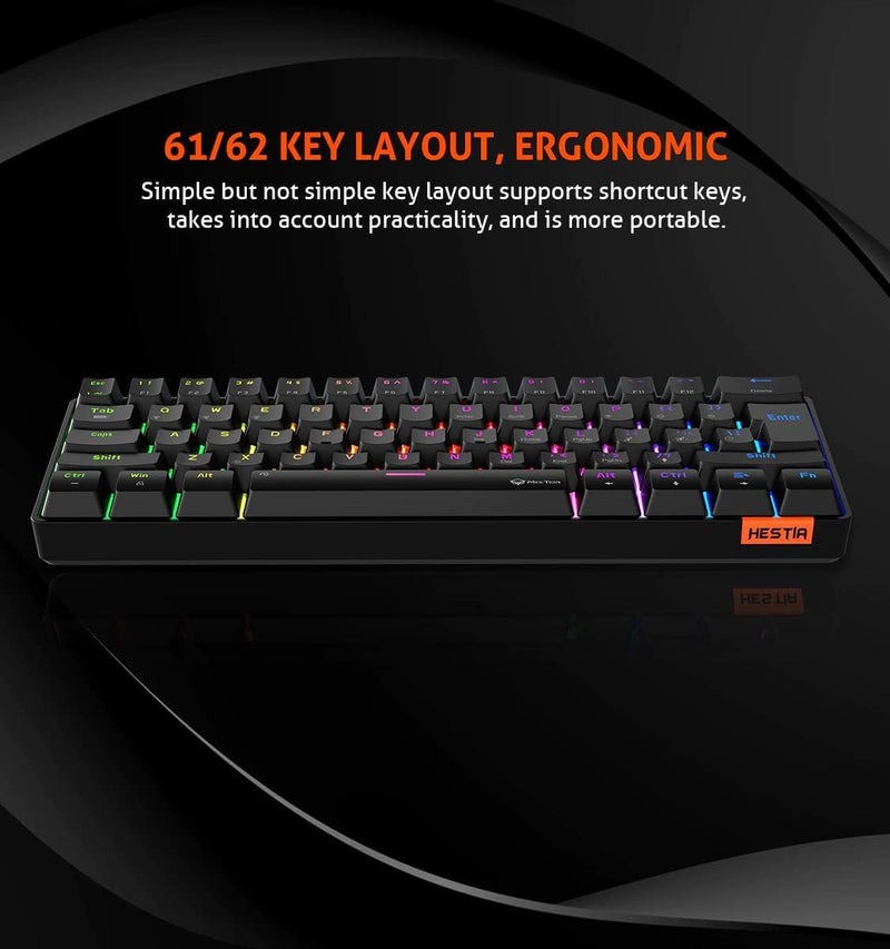 MEETION MK005 RGB Backlit Mini 61 Keys Wired  Mechanical Gaming Keyboard Blue Switch - Black