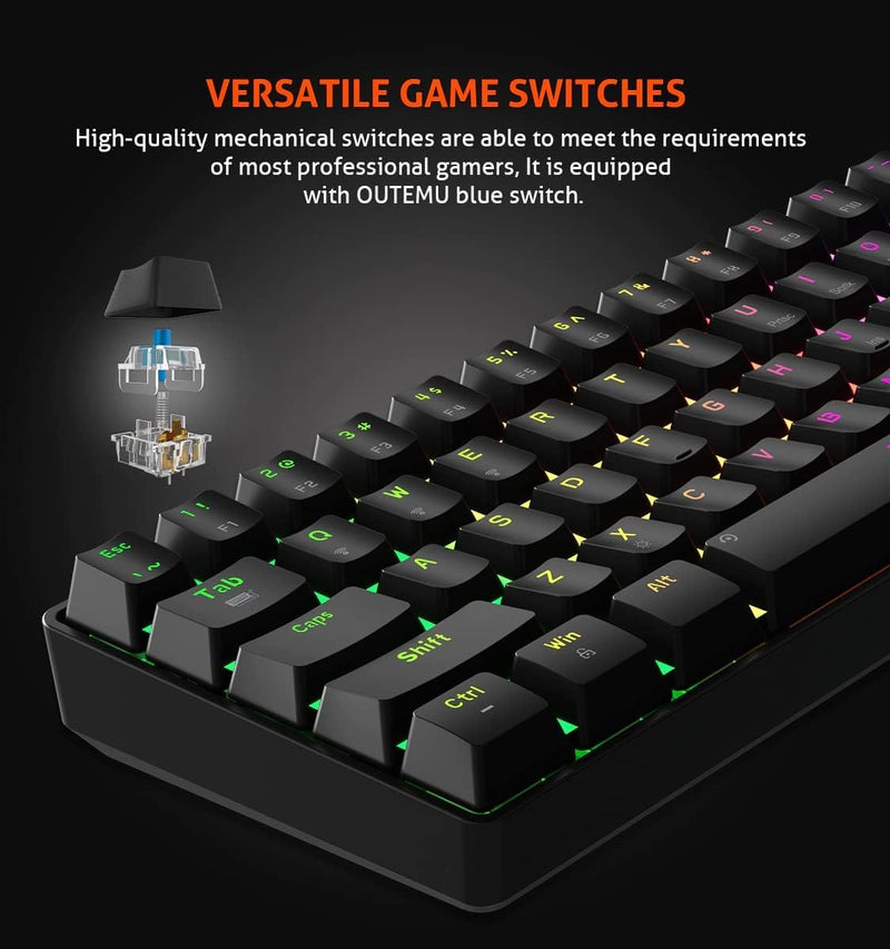 MEETION MK005 RGB Backlit Mini 61 Keys Wired  Mechanical Gaming Keyboard Blue Switch - Black