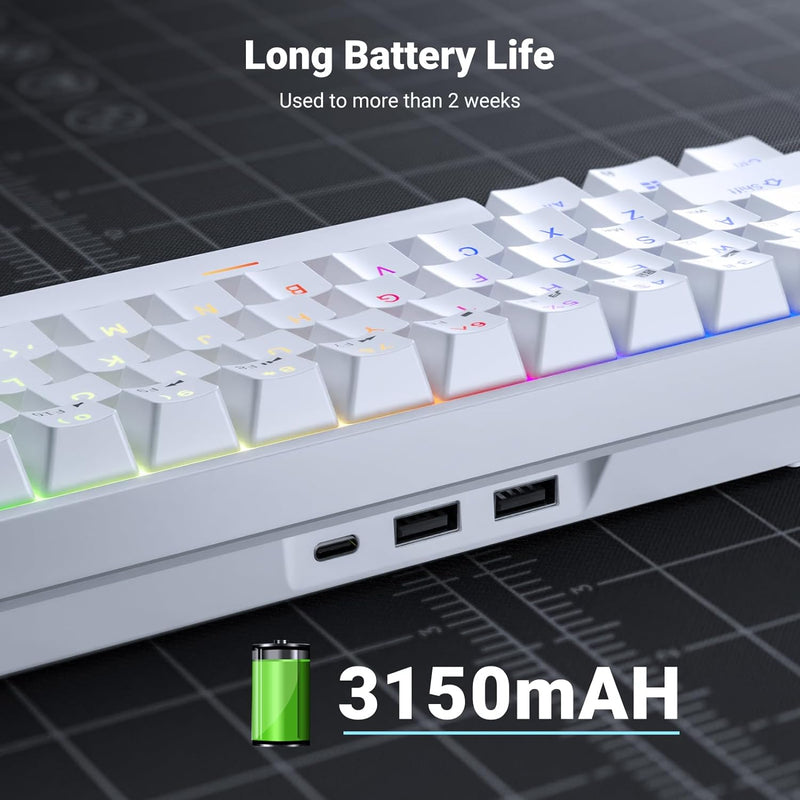 RK ROYAL KLUDGE RK68 | RK837 65%  Triple Mode Wireless Bluetooth5.1/2.4G/Wired, Hot Swappable Mechanical Gaming Keyboard, 68 Keys RGB - White