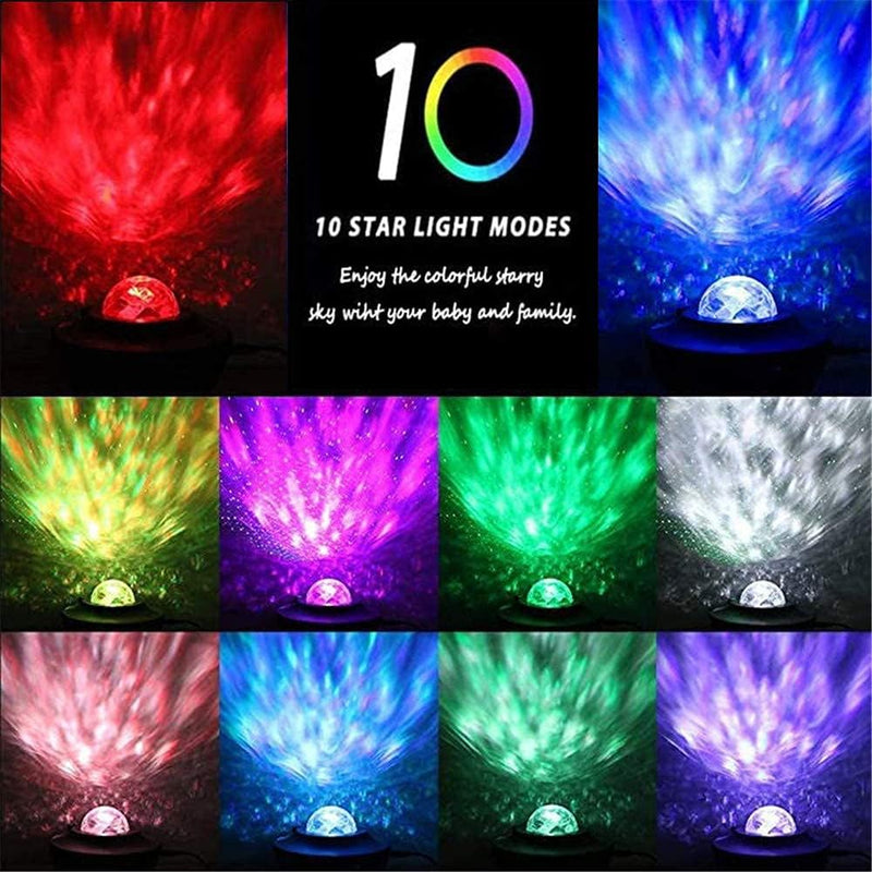 Starry Night Light Projector, Sky Galaxy Ocean Wave Projector Light with Remote Control & Bluetooth Speakers