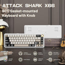 Attack Shark X66 Wireless Mechanical Keyboard with Side Printed PBT Keycaps 60% Wireless Gasket Mechanical Keyboard and Custom Linear Strawberry Switches - Cheese White