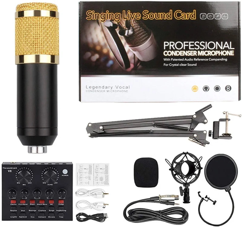 BM800 Microphone Kit with V8 Sound Card, for Studio Recording and Broadcasting Mobile Live Streaming
