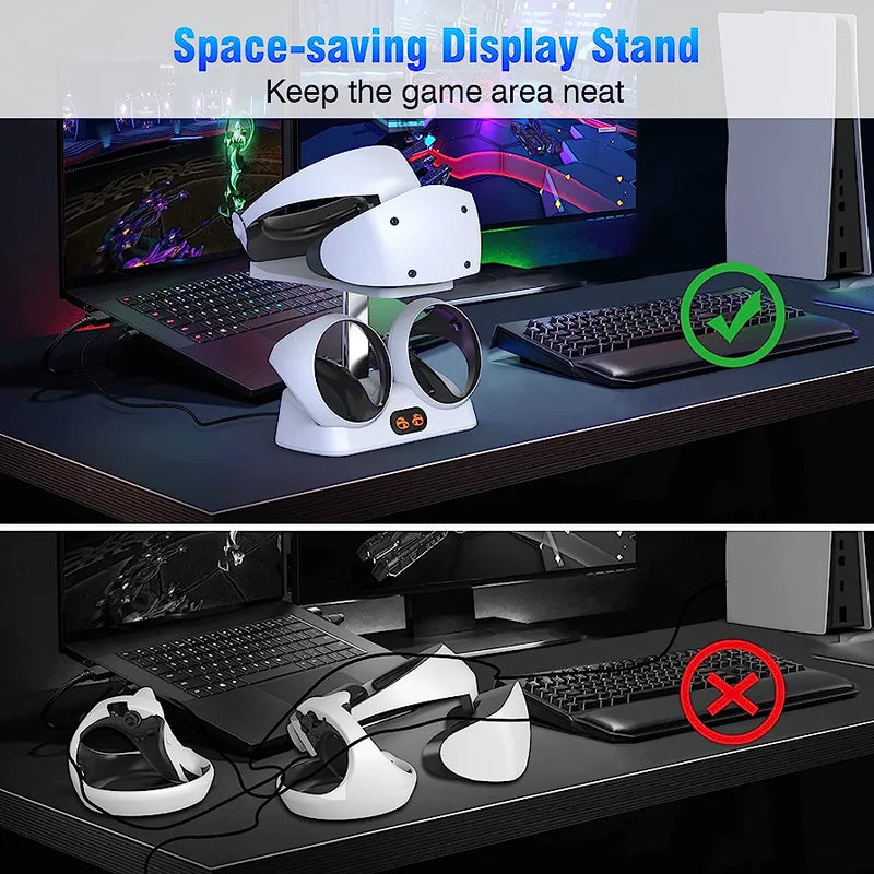 Dobe PS VR2 Controllers Charging Station with Led Indicator & VR Headset Display Stand