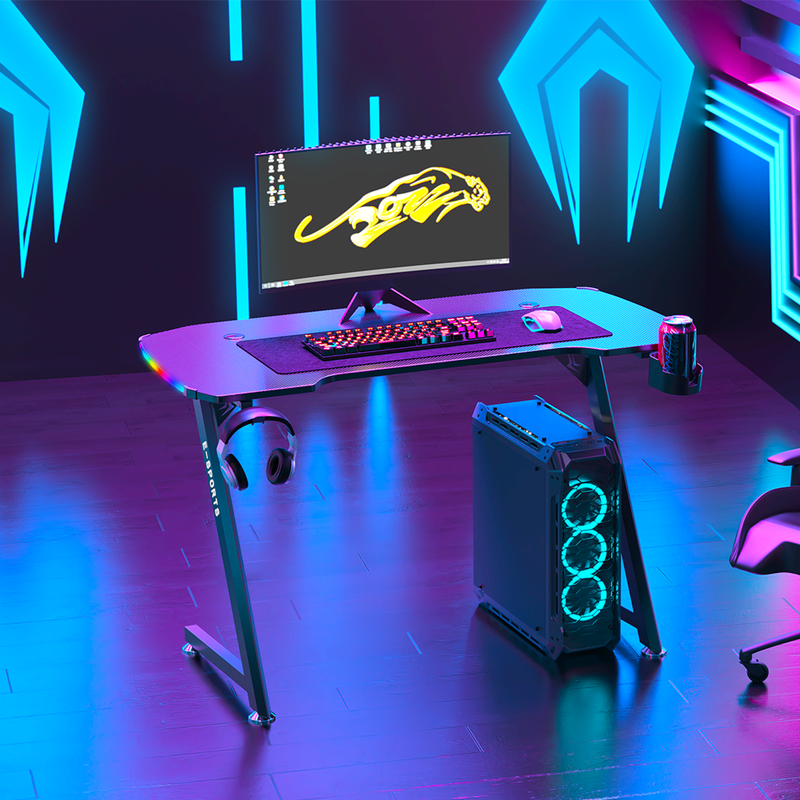 KZ RGB Gaming Desk with Led Lights, Headset Holder & Cup Holder - 140cm