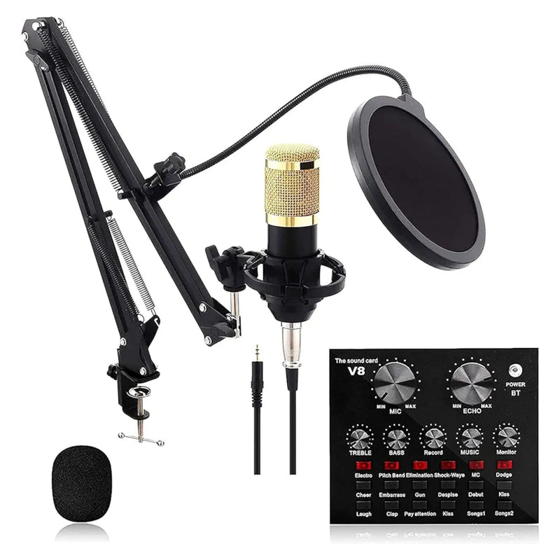 BM800 Microphone Kit with V8 Sound Card, for Studio Recording and Broadcasting Mobile Live Streaming