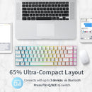 RK ROYAL KLUDGE RK68 | RK837 65%  Triple Mode Wireless Bluetooth5.1/2.4G/Wired, Hot Swappable Mechanical Gaming Keyboard, 68 Keys RGB - White
