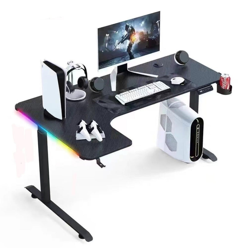 L-Shaped 160cm RGB Gaming Desk with Cup & Headset Holder - Black 