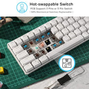 RK ROYAL KLUDGE RK61 RGB Triple Mode BT5.0/2.4G/USB-C 60% Hot-swappable Switches Mechanical Gaming Keyboard - White