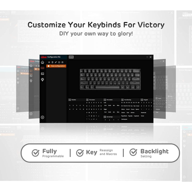 RK ROYAL KLUDGE RK61 RGB Triple Mode BT5.0/2.4G/USB-C 60% Hot-swappable Switches Mechanical Gaming Keyboard - Black