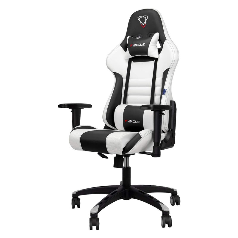Furgle Gaming Chair, Racing Style High-Back Office Chair with Adjustable Armrests, PU Leather Ergonomic Video Game Chair with Headrest and Lumbar Support, Rocking Mode - White