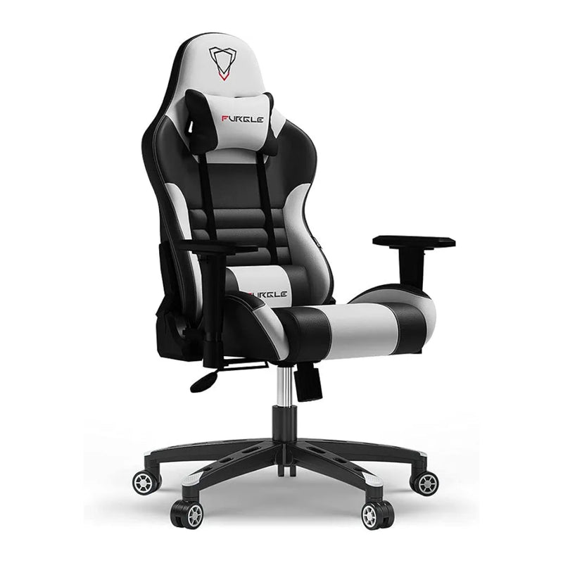 Furgle Gaming Chair, Racing Style High-Back Office Chair with Adjustable Armrests, PU Leather Ergonomic Video Game Chair with Headrest and Lumbar Support, Rocking Mode - Black/white