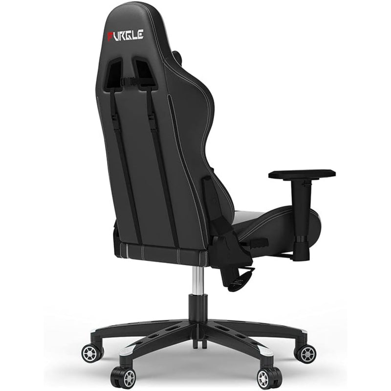 Furgle Gaming Chair, Racing Style High-Back Office Chair with Adjustable Armrests, PU Leather Ergonomic Video Game Chair with Headrest and Lumbar Support, Rocking Mode - Black/White
