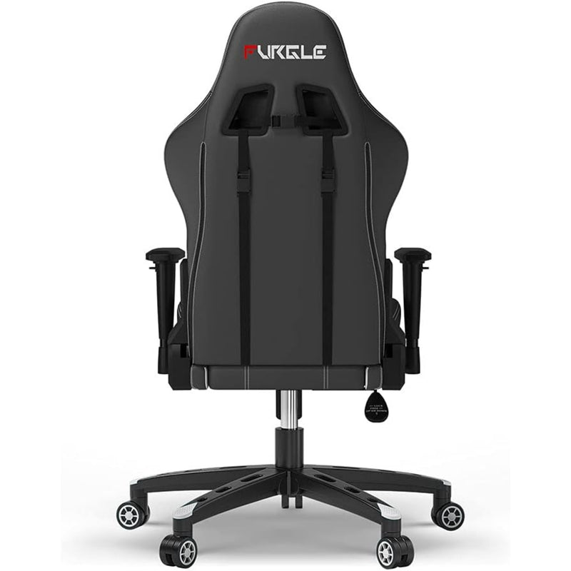 Furgle Gaming Chair, Racing Style High-Back Office Chair with Adjustable Armrests, PU Leather Ergonomic Video Game Chair with Headrest and Lumbar Support, Rocking Mode - Black/White