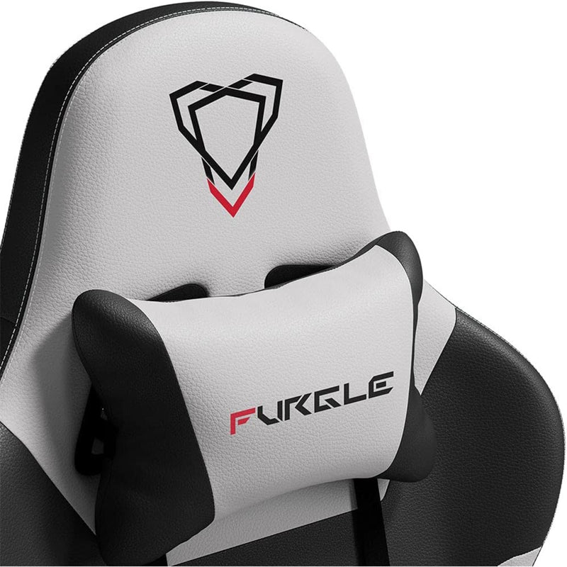 Furgle Gaming Chair, Racing Style High-Back Office Chair with Adjustable Armrests, PU Leather Ergonomic Video Game Chair with Headrest and Lumbar Support, Rocking Mode - Black/White