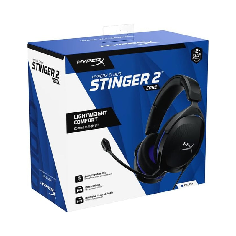 HyperX Cloud Stinger 2 Core - Gaming Headset for Playstation, Lightweight Over-Ear Headset with mic, Swivel-to-Mute Function, 40mm Drivers - Black