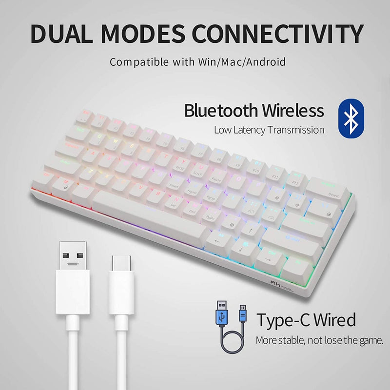 Rk Royal Kludge Rk61 Rgb Dual Mode Wireless/wired 60% Mechanical Gaming Keyboard - White