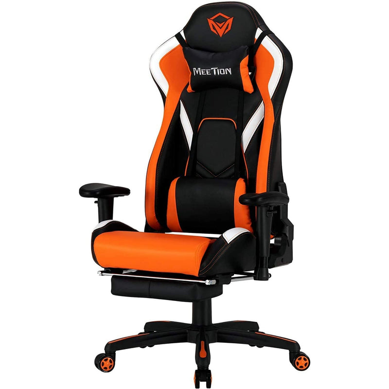 MeeTion CHR22 Leather Gaming E-Sport Chair with Footrest - Black and Orange
