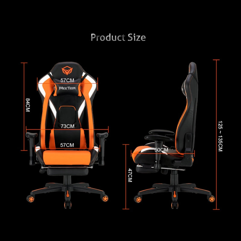 Meetion Chr22 Leather Gaming E-Sport Chair With Footrest - Black And Orange