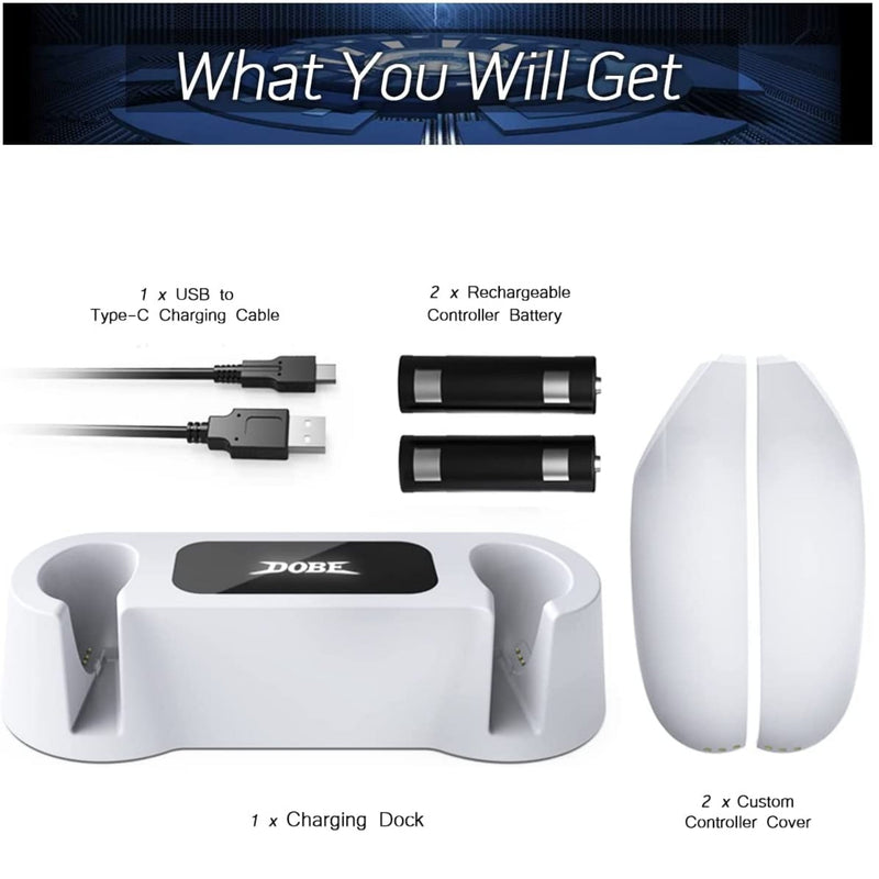 Dobe Fast Charging Dock With Rechargable Battery Pack For Oculus Quest 2 Vr Controllers Video Game