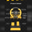 PXN V3 Pro 180 Degree Steering Wheel with Pedals, Vibration Feedback fot for PC, PS3, PS4, Xbox One & Series XS, Nintedno Switch - Yellow