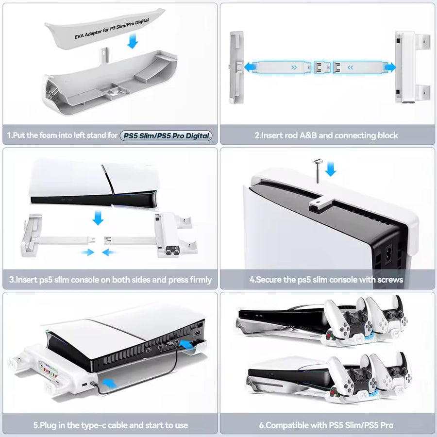 MENEEA PS5 Slim & PRO Digital Cooling Stand - RGB Charging Station With Auto Fan & Headset Holder