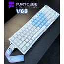 FURYCUBE V68 Mechanical Gaming Keyboard Flowing White Switch - White with Full Set of Blue Keycaps
