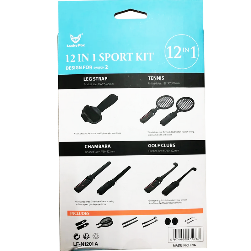 Lucky Fox 12 in 1 Sports Kit for Nintendo Switch 2 - Black
