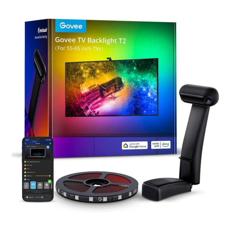 Govee Envisual TV LED Backlight T2 with Dual Cameras, 11.8ft RGBIC Wi-Fi LED Strip Lights, Double Strip Light Beads, Smart App Control, Music Sync