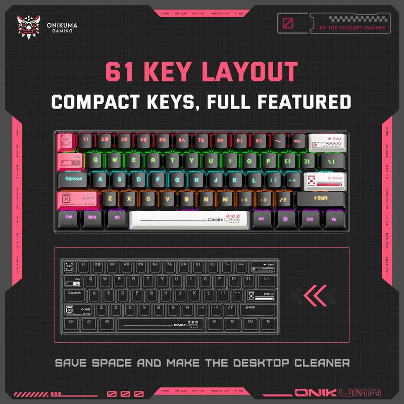 Onikuma G55 61-Keys RGB Wired Mechanical Gaming Keyboard Black (Tea Axis Switch)