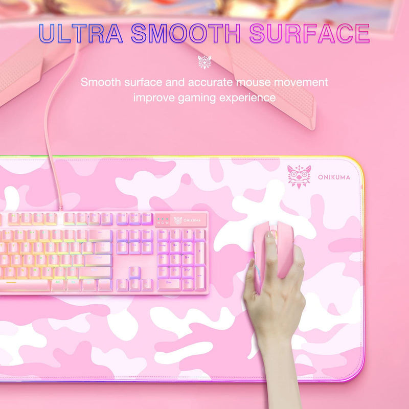 Onikuma G5 RGB Glowing Gaming Mouse Pad (80×30 CM) - Pink