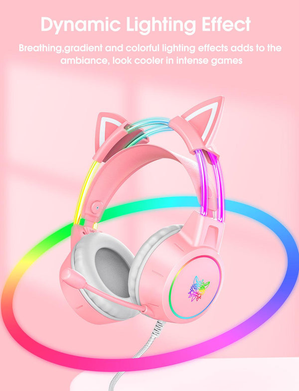 ONIKUMA X15 PRO Cat Ear Headphones, Double-Head Beam with Noise Cancelling Microphone RGB Gaming Headset