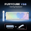 FURYCUBE V68 Mechanical Gaming Keyboard Flowing White Switch - White with Full Set of Blue Keycaps