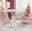 Z8 RGB Gaming Desk with Led Lights, Headset Holder & Cup Holder - Pink & White