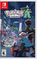 Pokémon Legends A  game cover for Nintendo Switch with characters and cityscape.