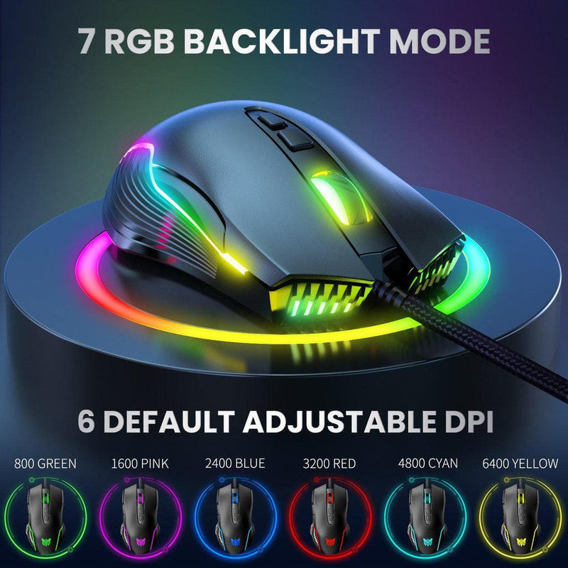 Onikuma CW905 6400 DPI Wired Gaming Mouse 7 Buttons Design RGB (Black)