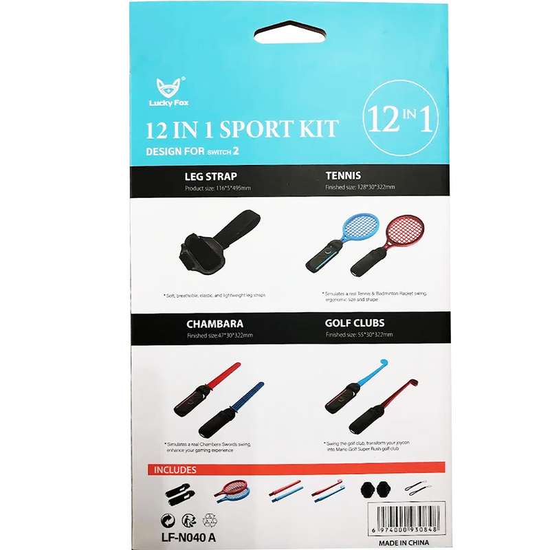 Lucky Fox 12 in 1 Sports Kit for Nintendo Switch 2 - Blue/Red