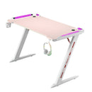 Z8 RGB Gaming Desk with Led Lights, Headset Holder & Cup Holder - Pink & White